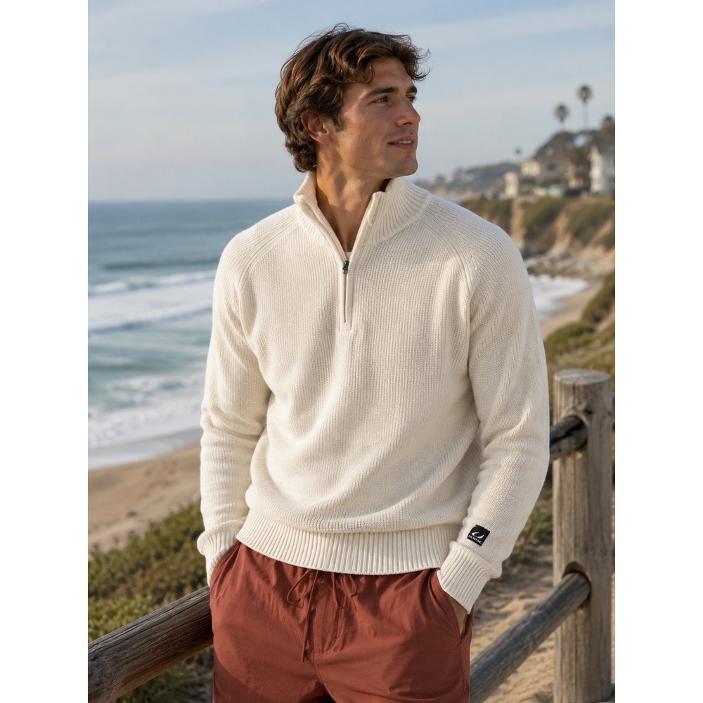 Ulvang Eio‎ Half Zip Sweater Men Size L Vanilla Cream Wool Pullover 78556